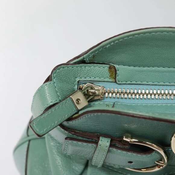 Salvatore Ferragamo Gancini Shoulder Bag Leather Gold Light green Auth 91277 - Picture 11 of 15